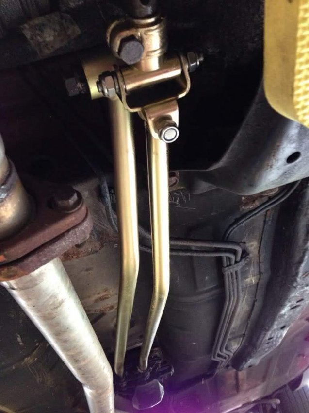 The linkage photographed in position beneath the car.